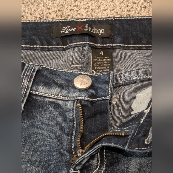 Women's Love Indigo Dark Wash Capris Denim Blue Jeans Stretch Sz: 4 Design Pants - Picture 7 of 14
